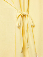 Breezy Linen Kimono Two-piece Set With Lace Up Top And Wide Leg Pants