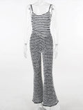 Backless Striped Jumpsuit With High Waist Flare Legs