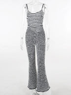 Backless Striped Jumpsuit With High Waist Flare Legs