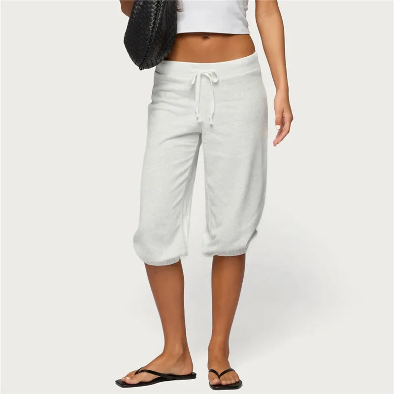 Women Vintage Y2K Low Waist Capri Sweatpants Drawstring Loose 3/4 Length Cropped Pants