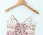 Floral Print Chiffon Sexy Backless Slim Super Short Lace Camis Top