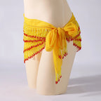 Handmade Beaded Belly Dance Hip Scarf With Lace Up Chiffon Base Fringes Belt