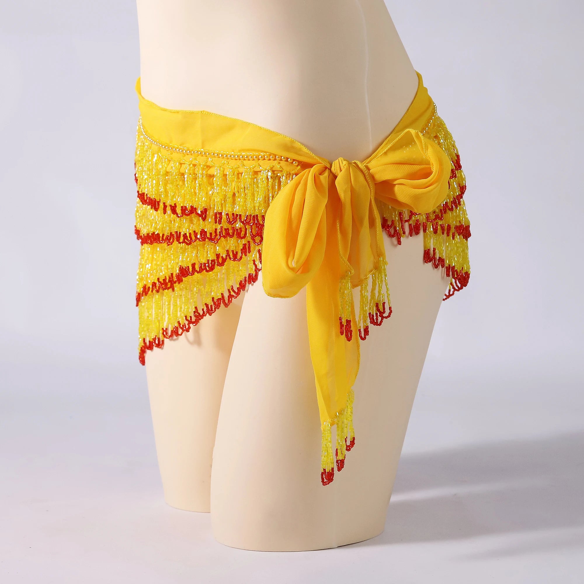 Handmade Beaded Belly Dance Hip Scarf With Lace Up Chiffon Base Fringes Belt