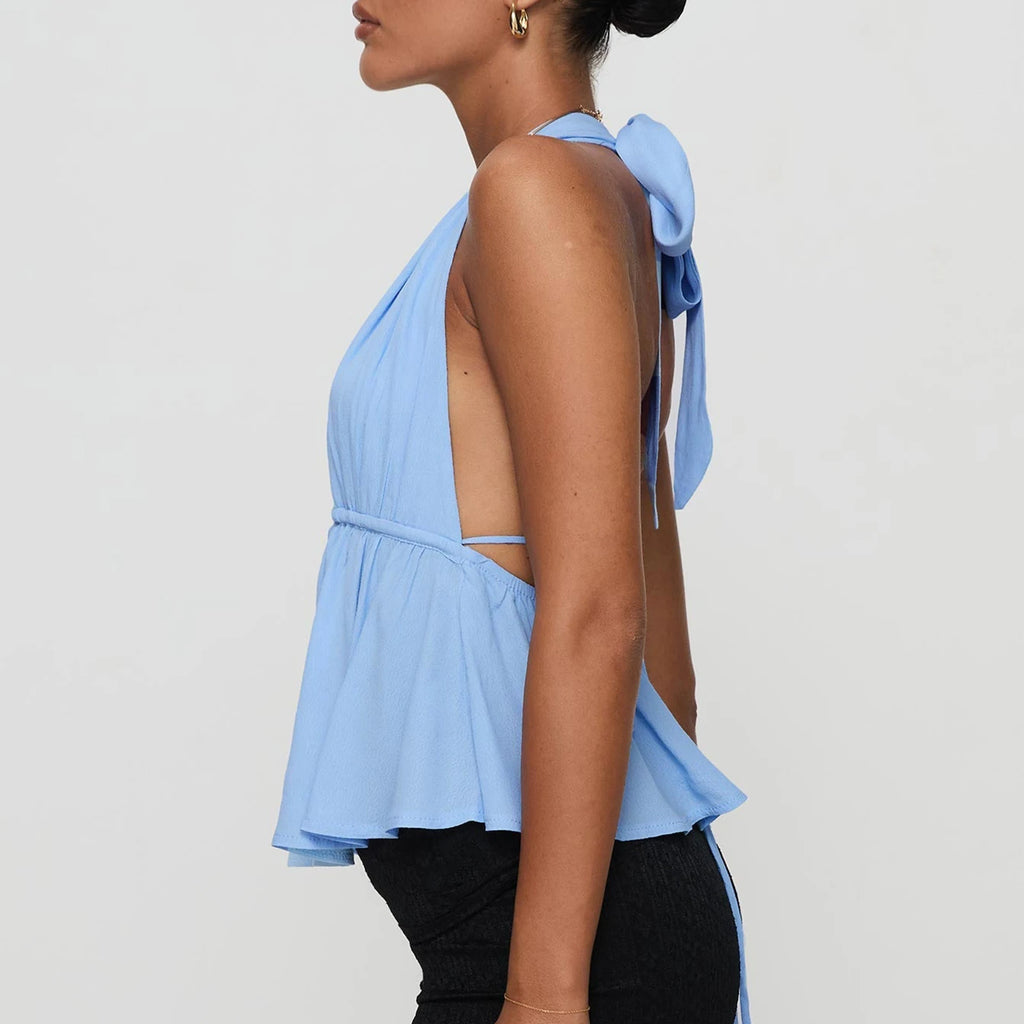 Halter Neck Crop Top With Tie Back Sleeveless Backless Camisole