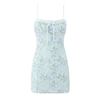 Sweet Floral Print Lace Patchwork Mini Sexy Slim Backless Strap Short Dress