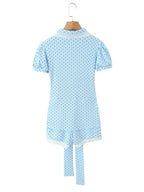 Dreamy Blue Polka Dot Puff Sleeve With Cutout Lace Trim