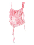 Vintage Print Asymmetrical Mesh Slim Backless Camisole
