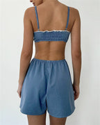 Crop Top Set With High Waist Shorts Spaghetti Strap Two- Piece