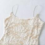 Sexy Lace See Through Bodysuit With Lining Elastic Spaghetti Straps Slim Fit