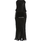 Midnight Peach Sequin Patchwork Maxi Dress Strapless