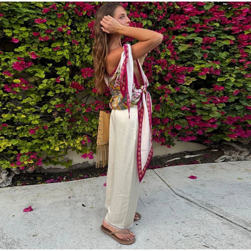 Boho Floral One Shoulder Camisole Tank Top With Asymmetrical Hem