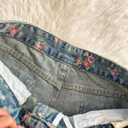 Floral Dream Denim Pants With Wide Leg Silhouette And High Waist