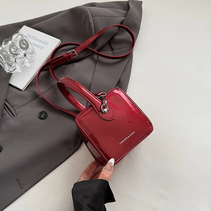 Mini Box PU Leather Crossbody Bag With Short Handle Phone Friendly Compact