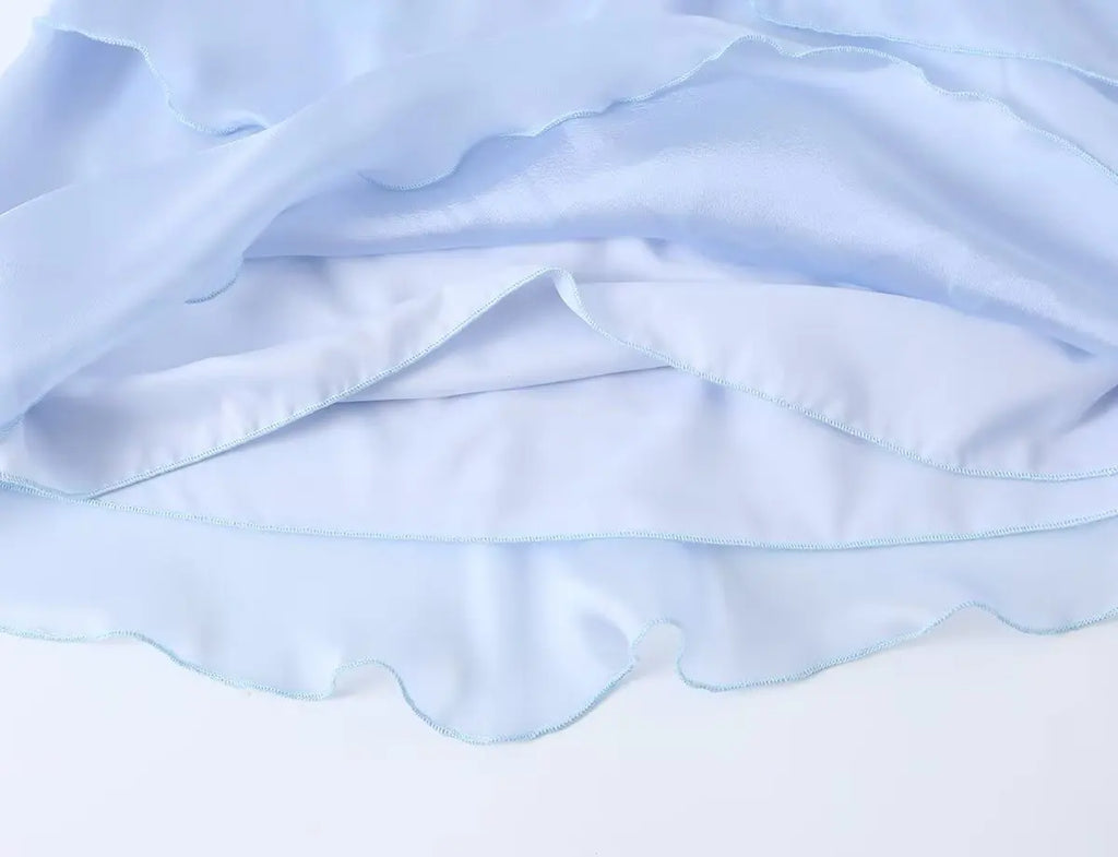 Dreamy Light Blue Halter Backless Mini Dress With Tiered Ruffle Accents