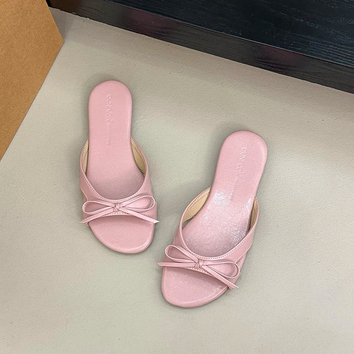 Butterfly Knot Open Toe Slides For Women Non Slip Flats