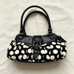 Retro Polka Dot Underarm Bag For Women With Belt Buckle Patchwork Rivet Design Everyday Vintage Charm