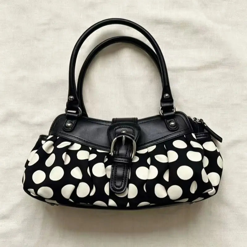 Retro Polka Dot Underarm Bag For Women With Belt Buckle Patchwork Rivet Design Everyday Vintage Charm