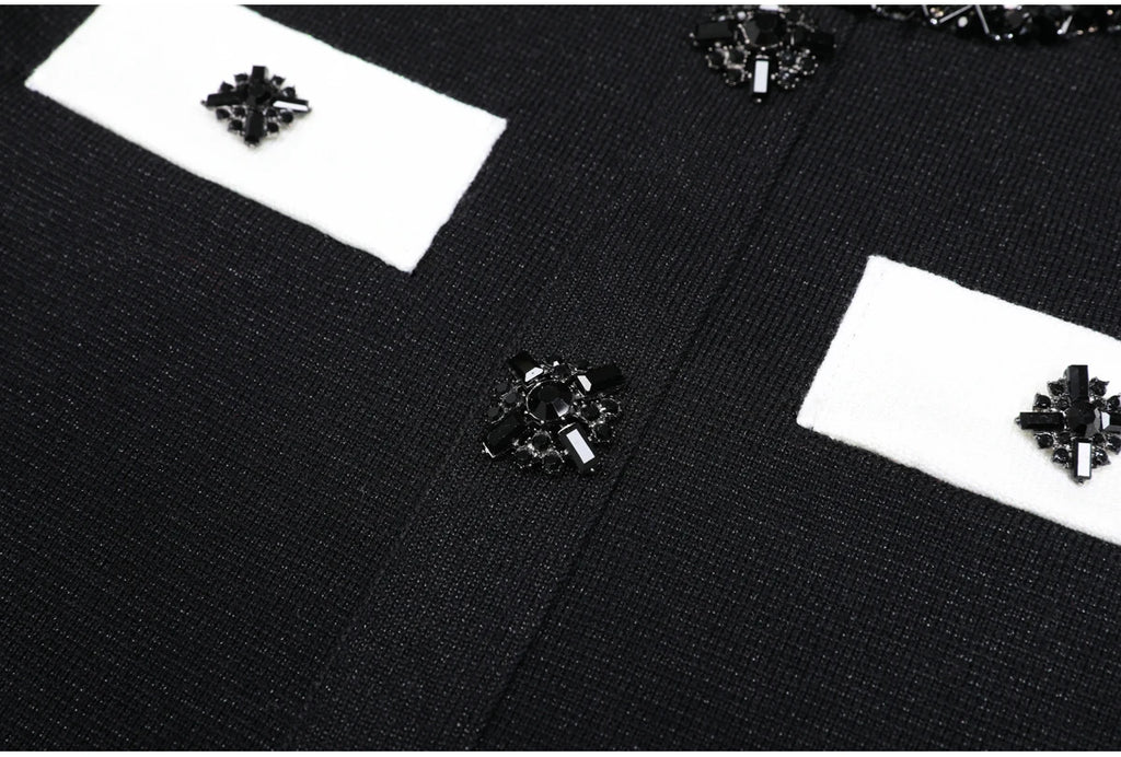 Diamond Buckle Knit Top With Elastic Fit Long Sleeve Pullover Round Neck For Women