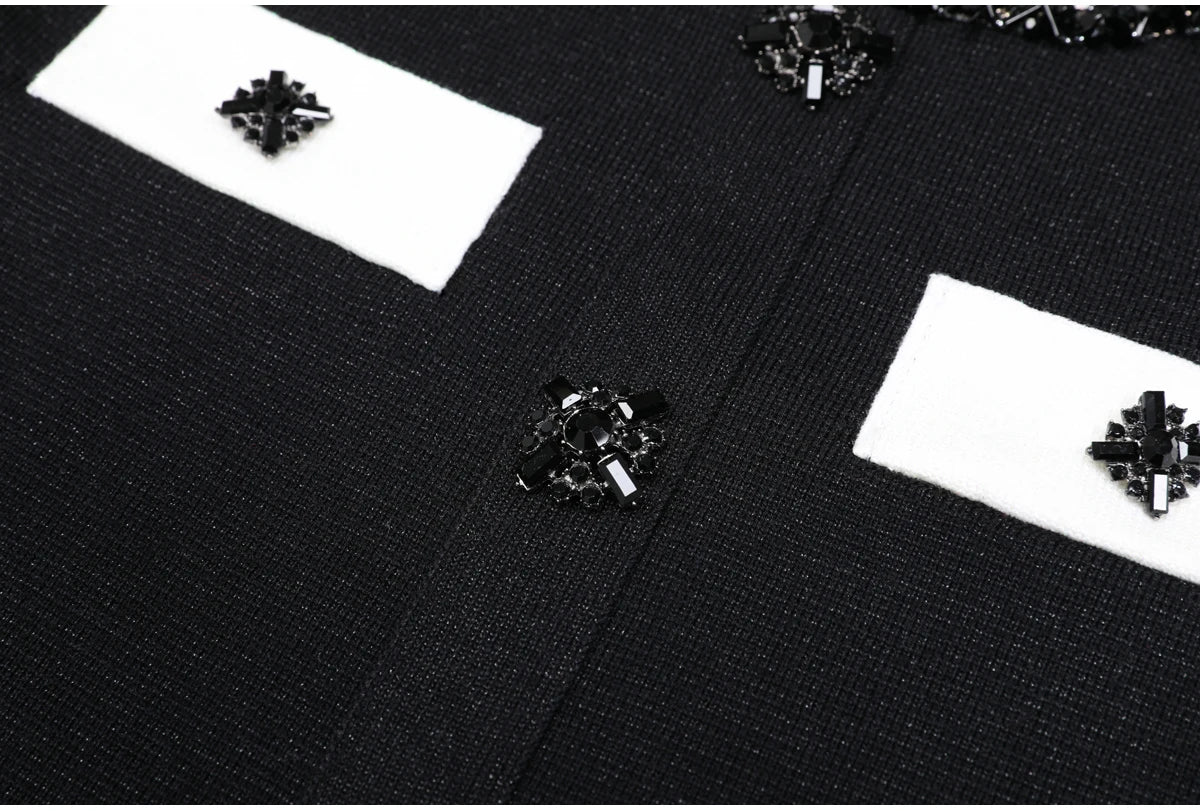 Diamond Buckle Knit Top With Elastic Fit Long Sleeve Pullover Round Neck For Women