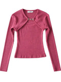 Crop T Shirt O neck Crop top Full Sleeve Chain Buckle Cape T-shirt Camis with Tee