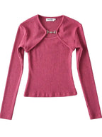 Crop T Shirt O neck Crop top Full Sleeve Chain Buckle Cape T-shirt Camis with Tee