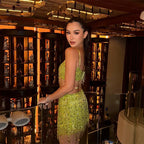 Beaded Sequin Two Piece Set Sleeveless Backless Crop Top And Mini Skirt Glam Outfit
