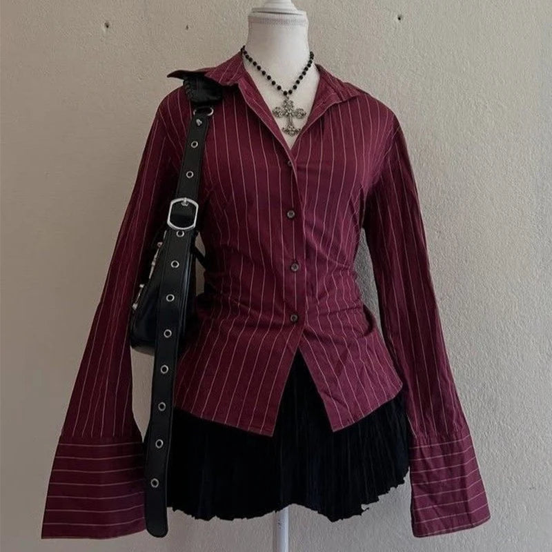Vintage Gothic Punk Striped Blouse