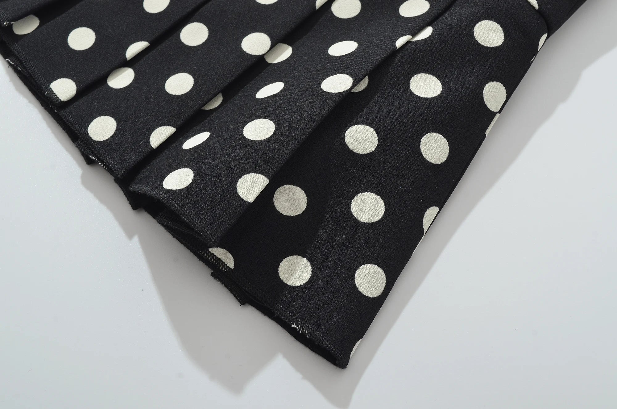 Black Polka Dot Pleated Mini With Shorts Lining Low Waist Skater Style Button Details