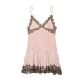 Pink Lace Trim Spaghetti Strap Mini Dress With V Neck Flirty Slip On