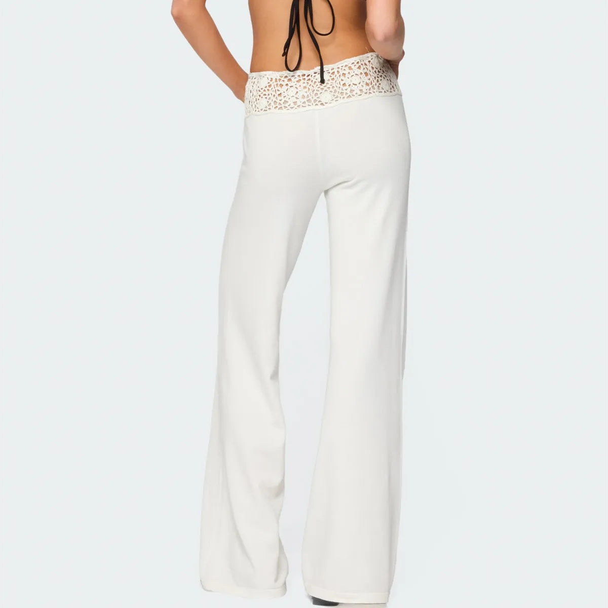 Crochet Knit Pants With Wide Leg And Elastic Waist Hollow Out