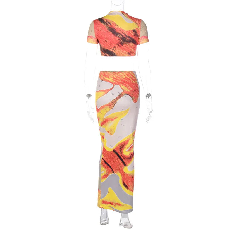 Beach Print Set With Crop Top And Long Dress