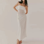 Strapless Hollow Out Top And Long Skirt Two Piece Set