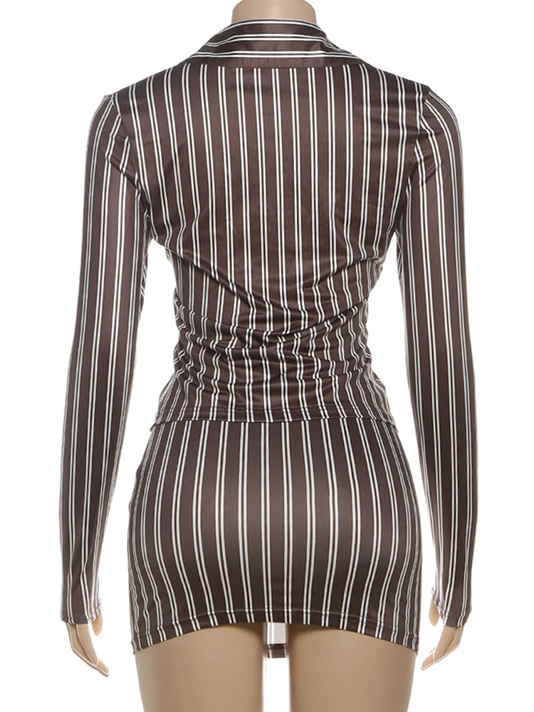 Stripe Print two piece Set With Crop Blouse And Hip Skirt