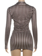 Stripe Print two piece Set With Crop Blouse And Hip Skirt