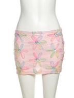 Colorful Floral Sequined Mesh Mini Skirt