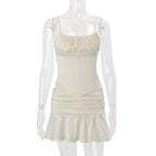 Two Piece Set Slim Top And Pleated Skirt With Ruffles