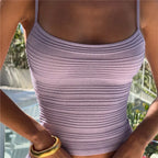 Striped Knit Cami Top With Square Neck Spaghetti Straps Fitted Waist Cropped