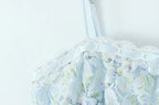 Sweet Floral Print Lace Patchwork Mini Sexy Slim Backless Strap Short Dress