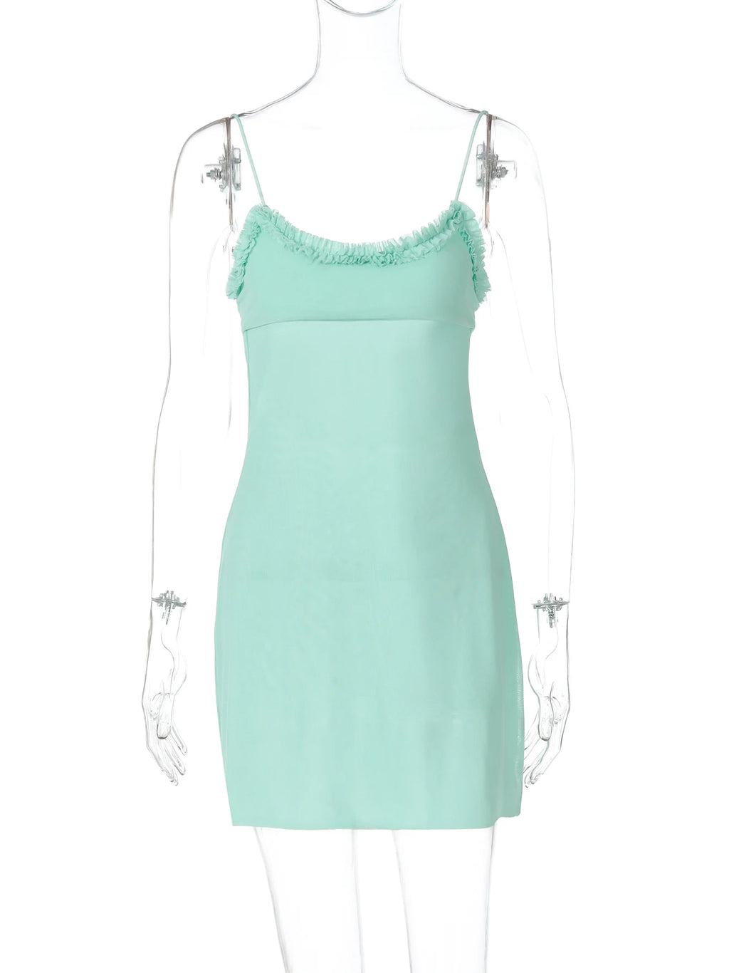 Mesh Ruffle Backless Mini Sundress