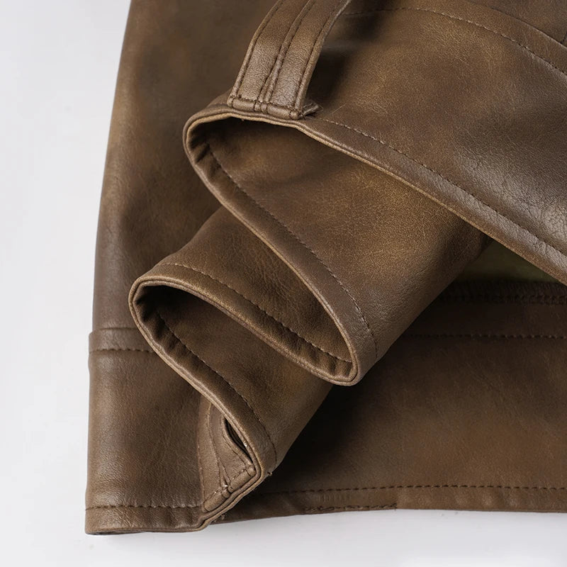 Vintage PU Leather Mini Shorts For Women With Zip Pockets Low Rise