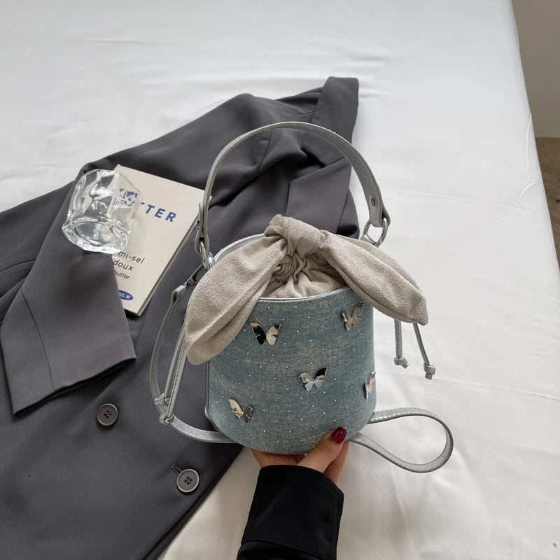 Sweet Butterfly Denim Mini Crossbody Bag