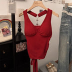 Y2K Halter Neck Backless Crop Tank Top