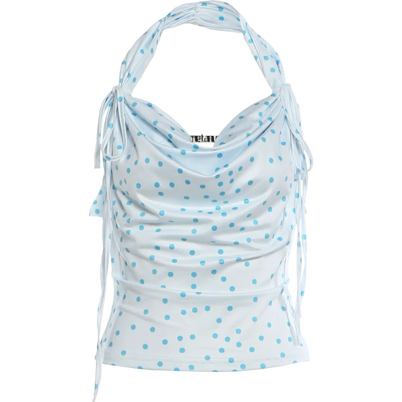 Polka Dot Halter Tank Top Backless Camisole