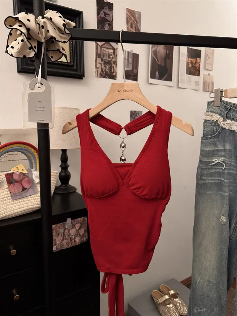 Y2K Halter Neck Backless Crop Tank Top