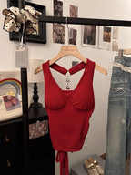 Y2K Halter Neck Backless Crop Tank Top
