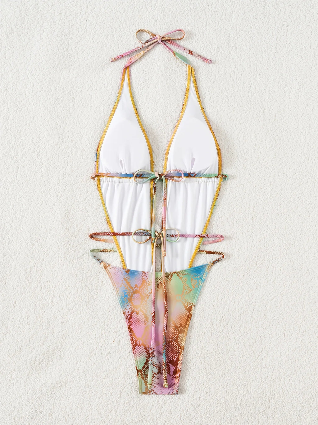 Green Snakeskin Gradient One Piece Swimsuit With Hollow Out Backless Silhouette For Beach And Pool