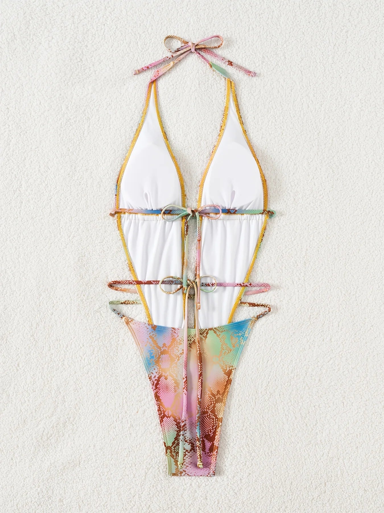 Green Snakeskin Gradient One Piece Swimsuit With Hollow Out Backless Silhouette For Beach And Pool