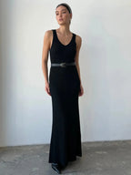 Sleeveless Knitted Dress With Wide Shoulder Straps Inner Long Skirt
