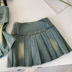 Denim Set With Sleeveless Cami Top And Mini Skirt Slim Fit Zipper
