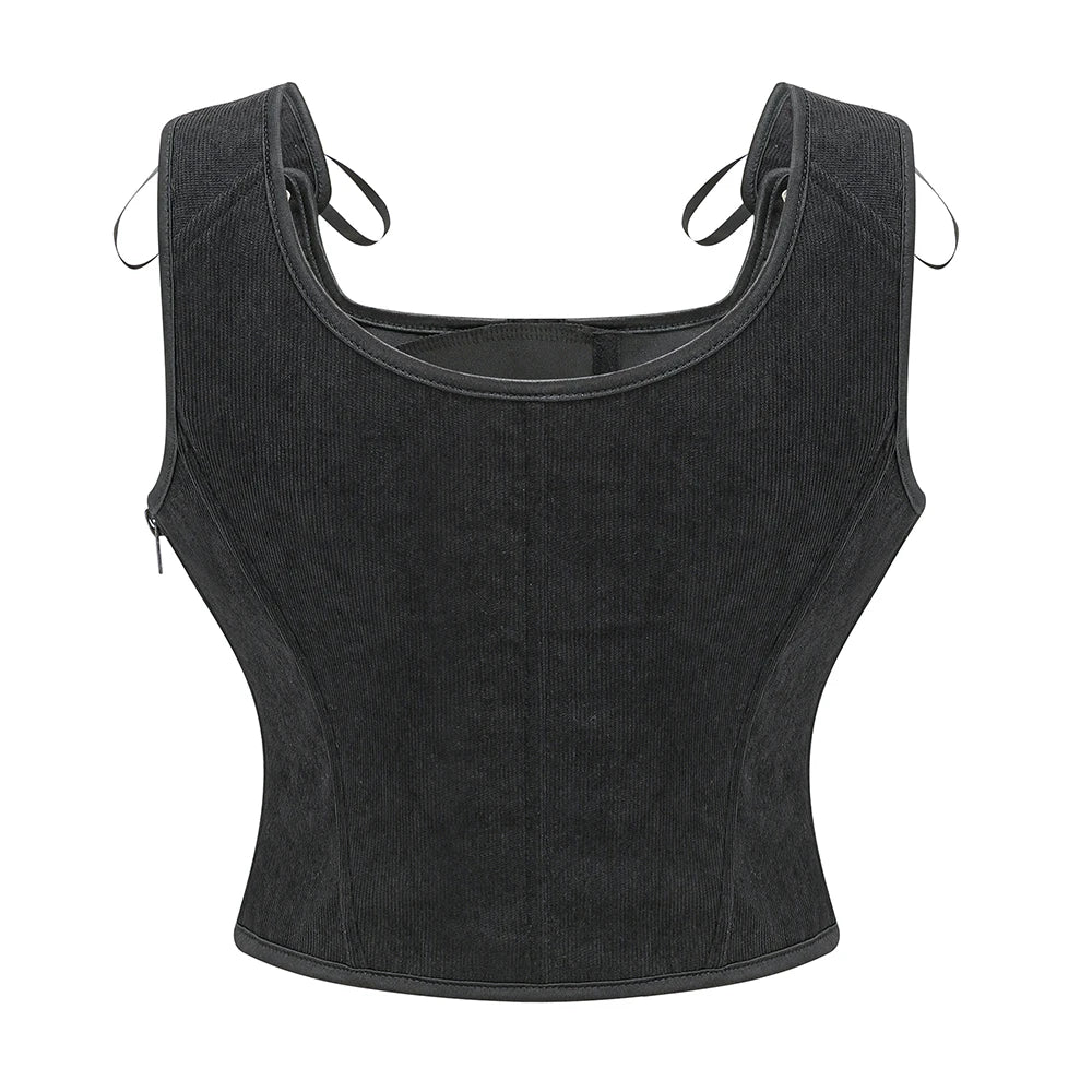 Victorian Gothic Corset Vest With Front Lace Up And Side Zipper